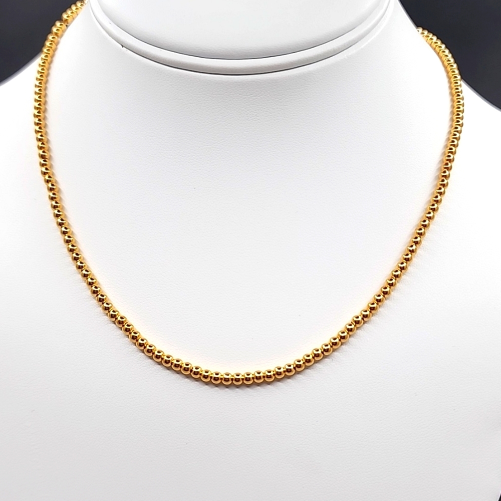 18K Yellow Gold Bubble Necklace Size 16" to 18" Chain Lightweight 2mm Au750 NEW